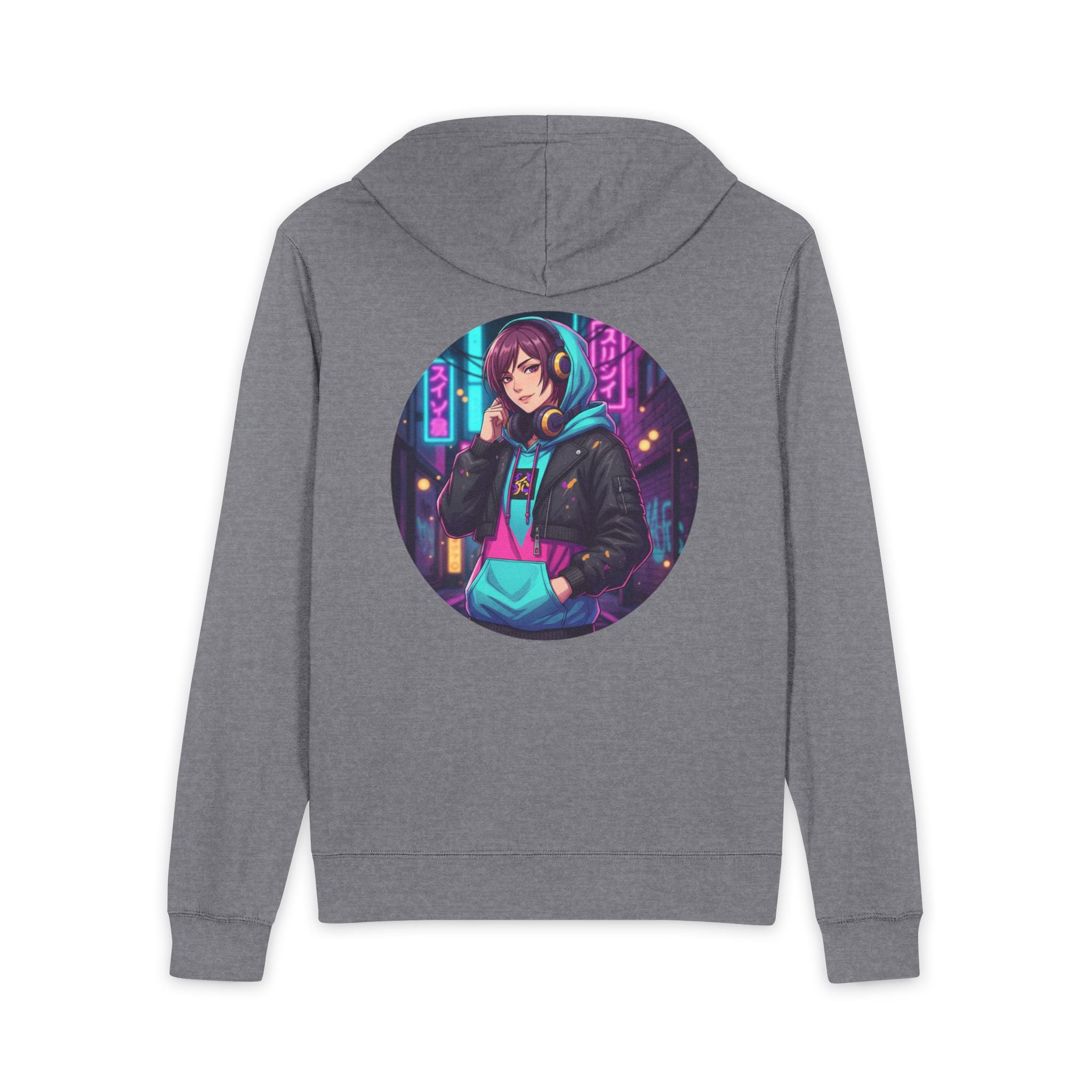 Cyberpunk Anime Zip Hoodie — Neon City Gamer Jacket