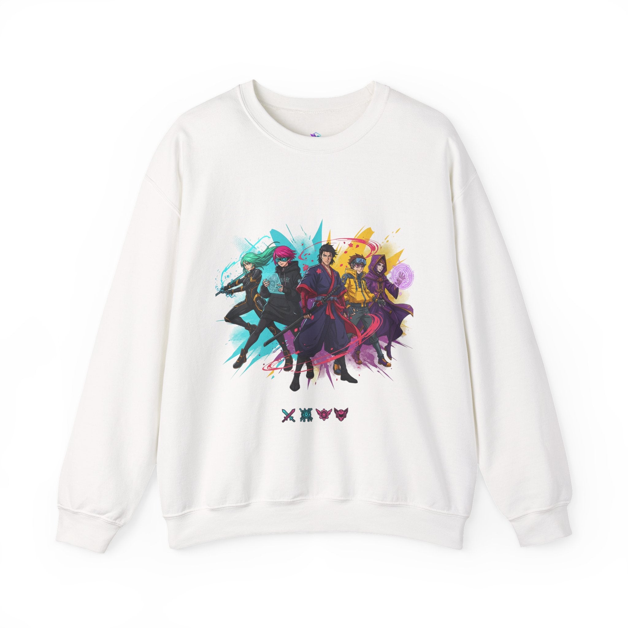 Crewneck Sweatshirt — Colorful Anime Squad Graphic
