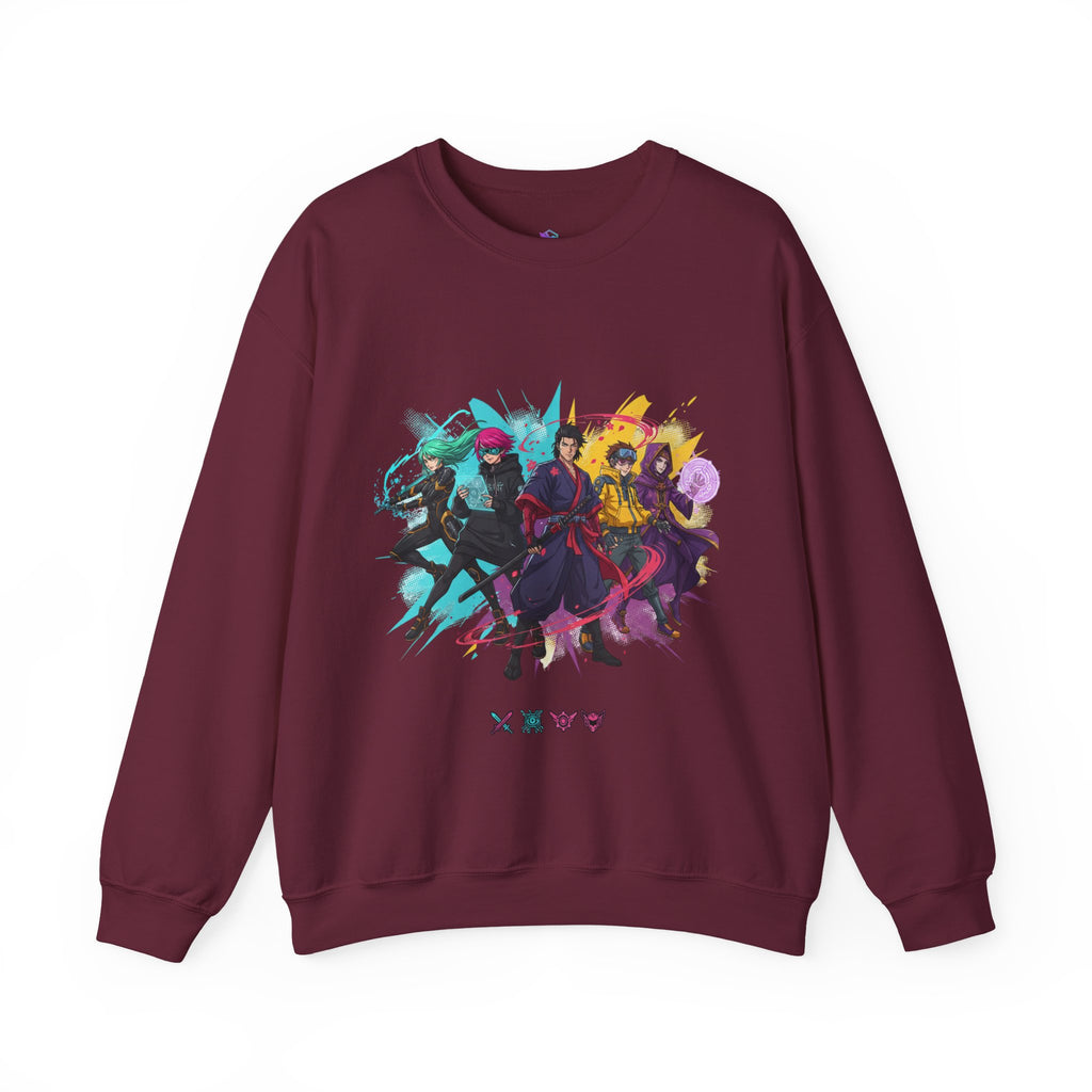 Crewneck Sweatshirt — Colorful Anime Squad Graphic