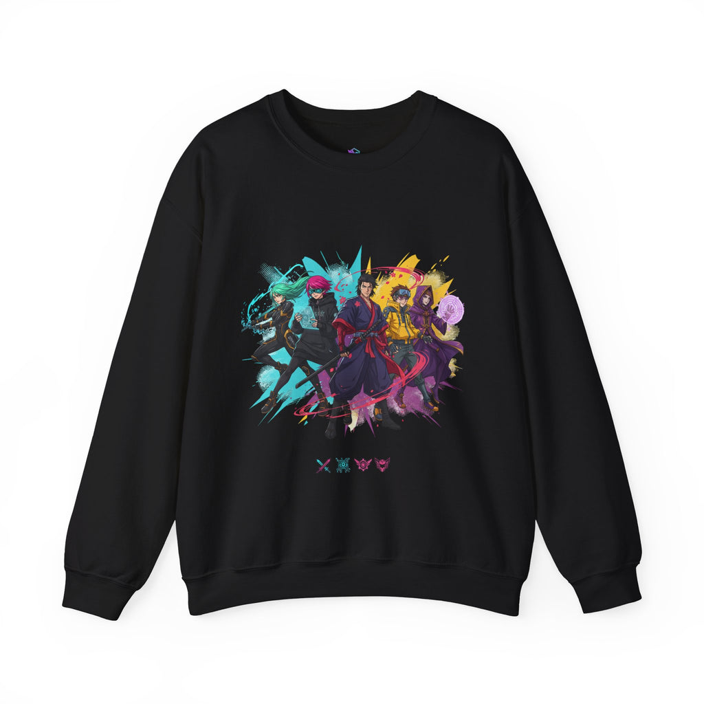 Crewneck Sweatshirt — Colorful Anime Squad Graphic