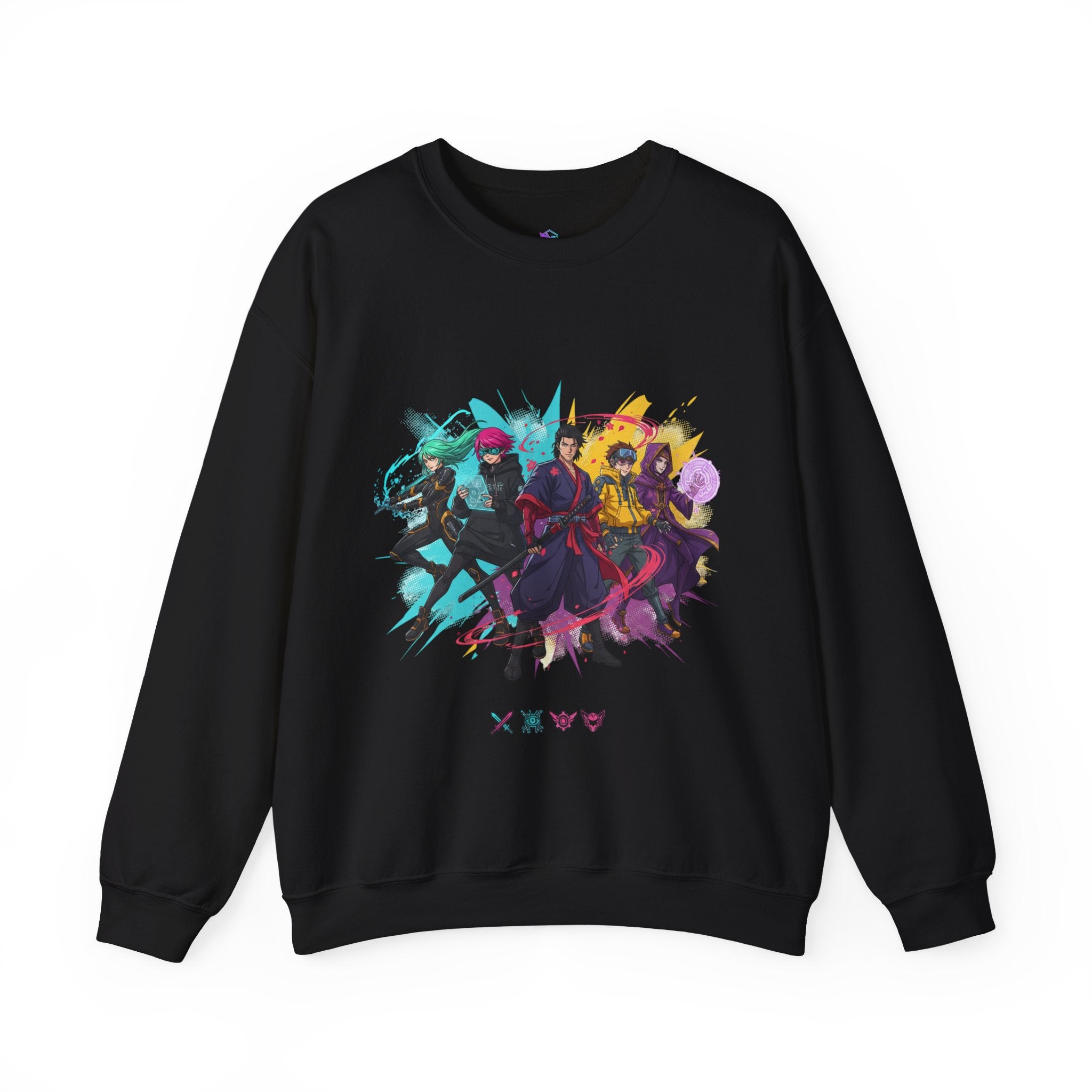 Crewneck Sweatshirt — Colorful Anime Squad Graphic