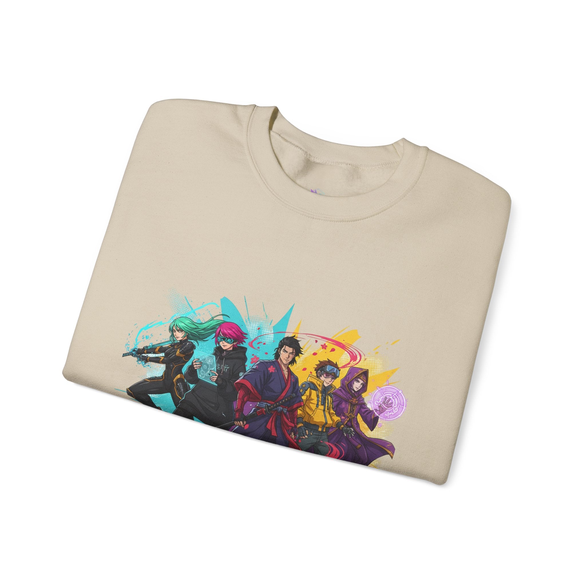 Crewneck Sweatshirt — Colorful Anime Squad Graphic