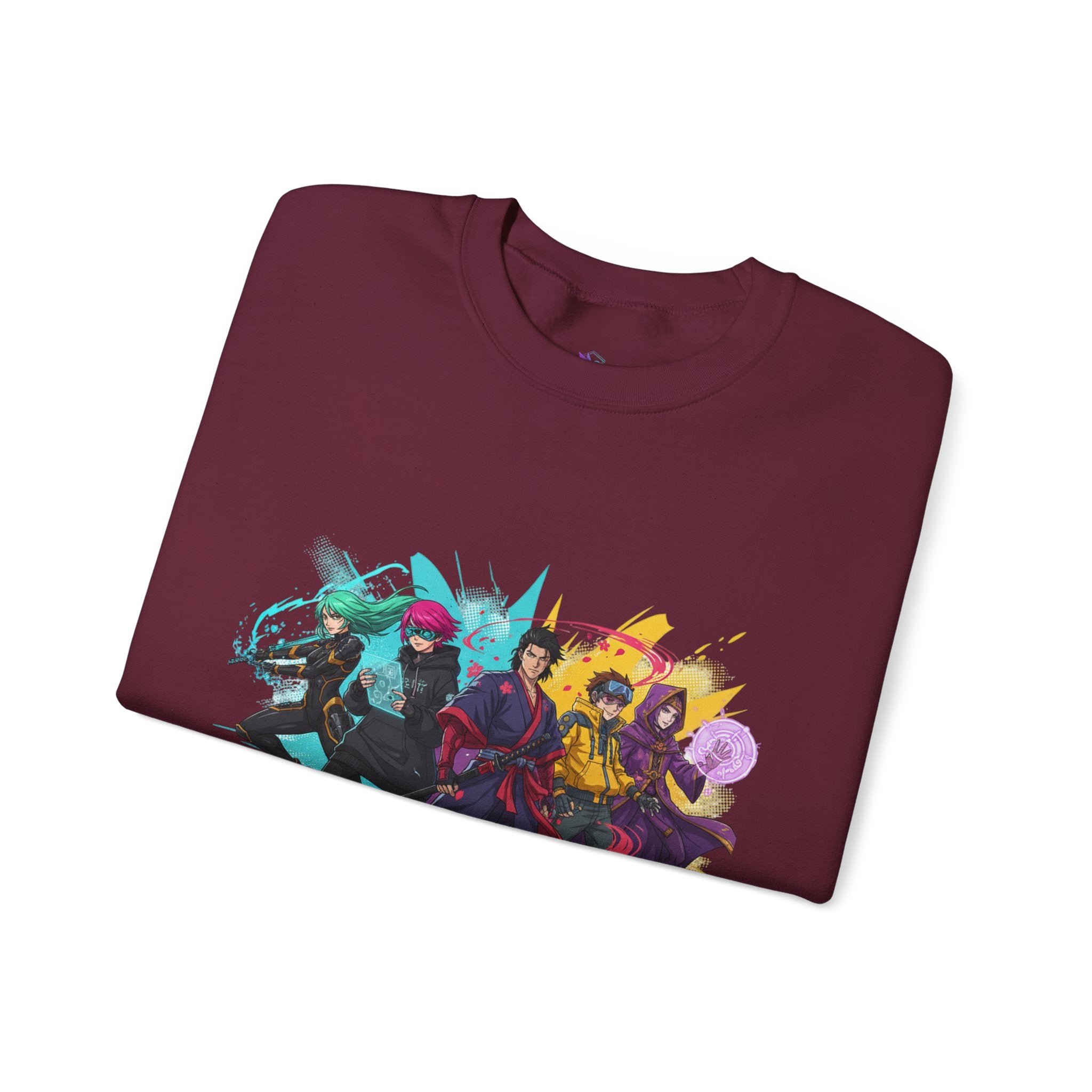 Crewneck Sweatshirt — Colorful Anime Squad Graphic