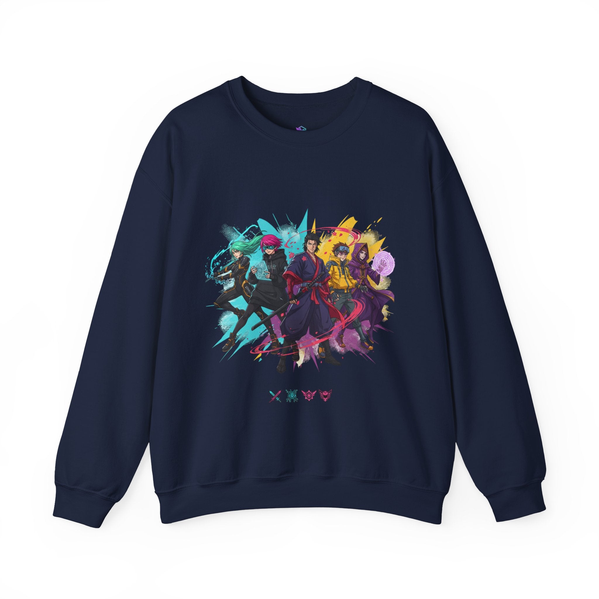 Crewneck Sweatshirt — Colorful Anime Squad Graphic