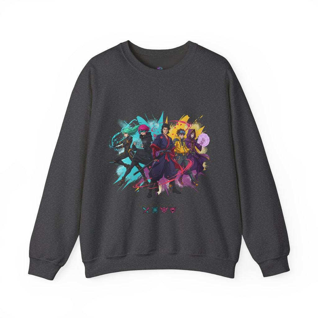 Crewneck Sweatshirt — Colorful Anime Squad Graphic