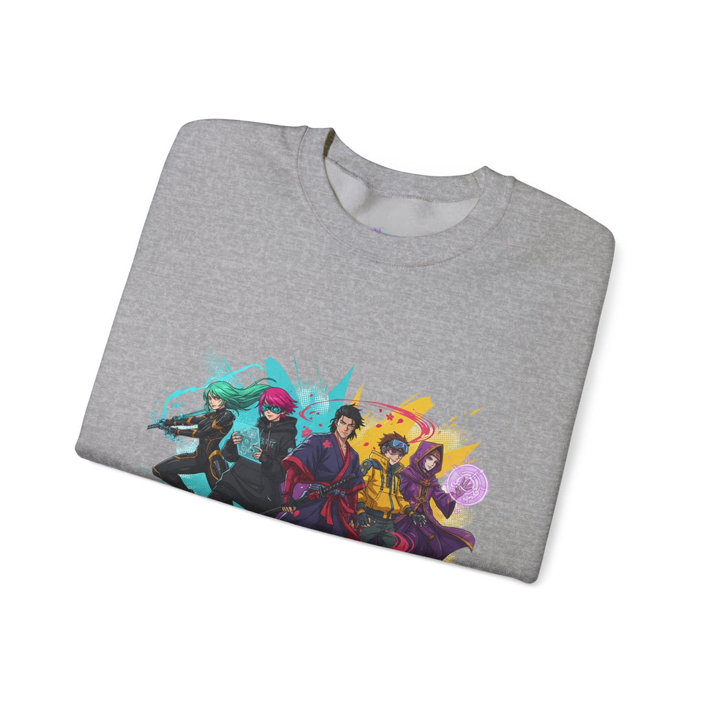 Crewneck Sweatshirt — Colorful Anime Squad Graphic