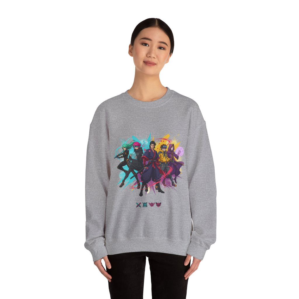 Crewneck Sweatshirt — Colorful Anime Squad Graphic