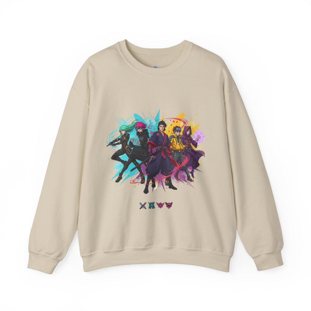 Crewneck Sweatshirt — Colorful Anime Squad Graphic