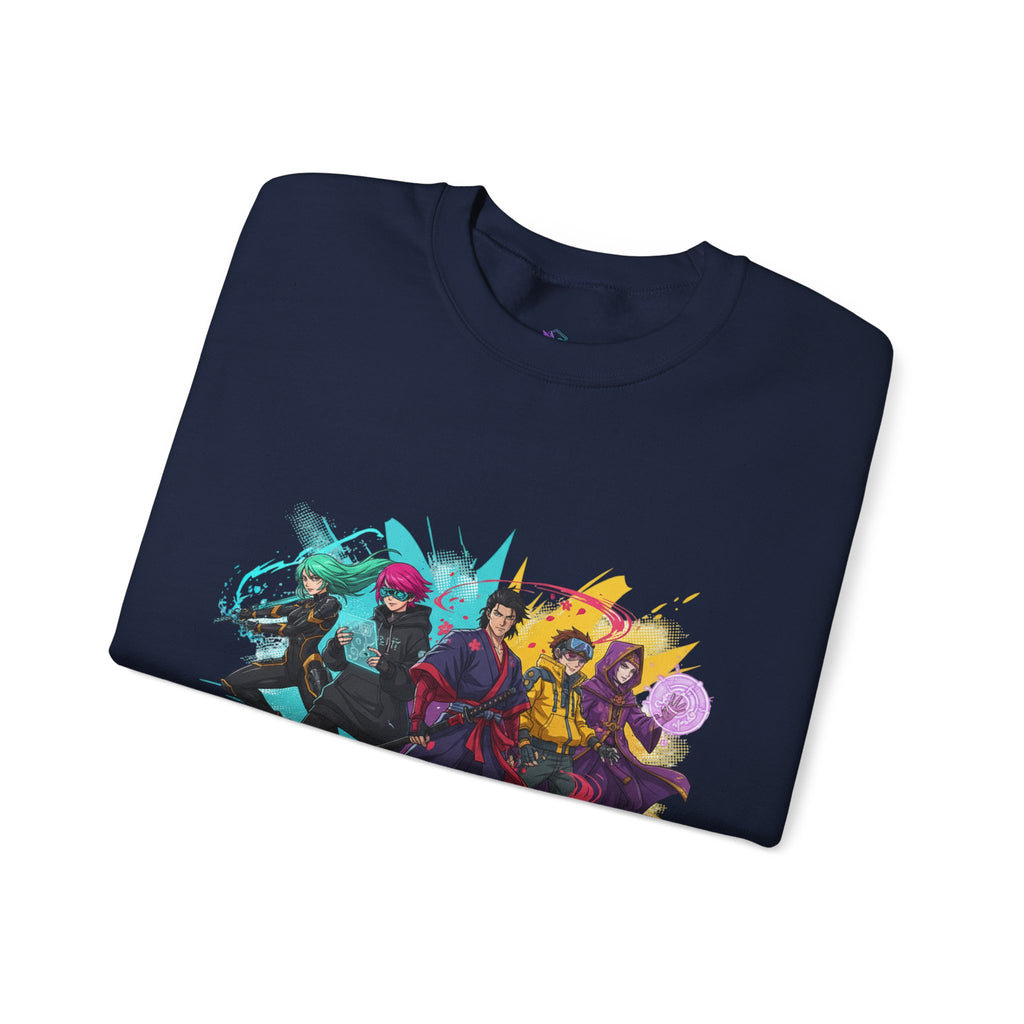 Crewneck Sweatshirt — Colorful Anime Squad Graphic