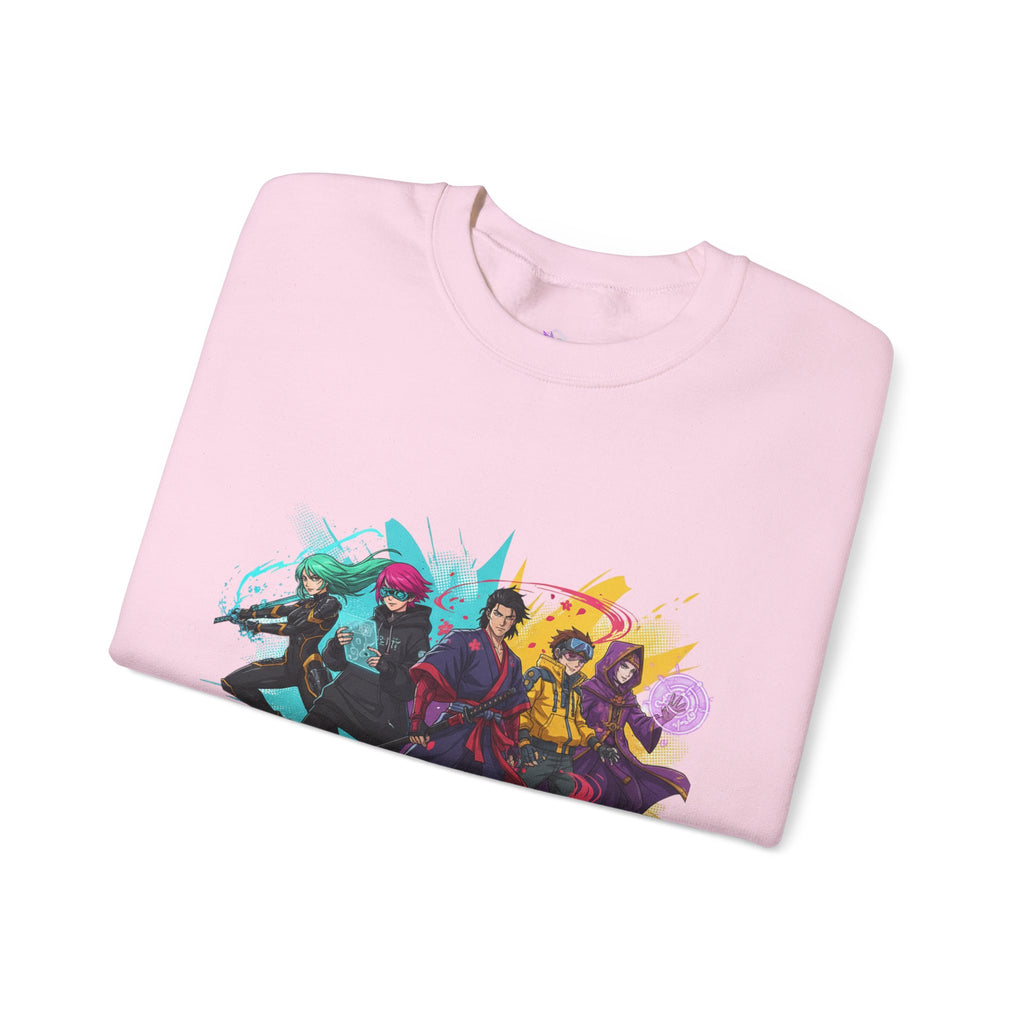 Crewneck Sweatshirt — Colorful Anime Squad Graphic