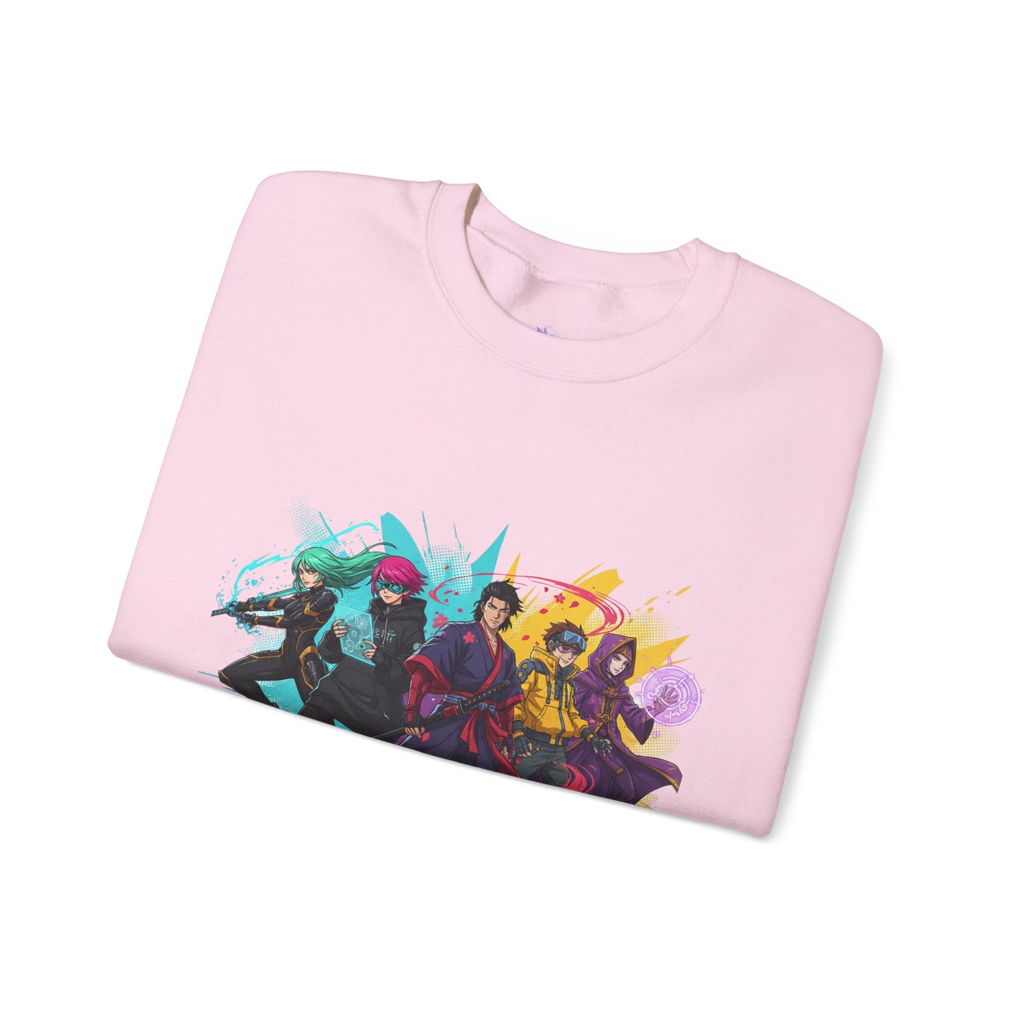 Crewneck Sweatshirt — Colorful Anime Squad Graphic