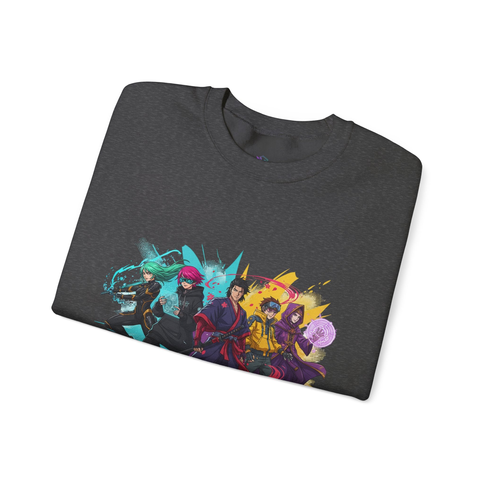 Crewneck Sweatshirt — Colorful Anime Squad Graphic