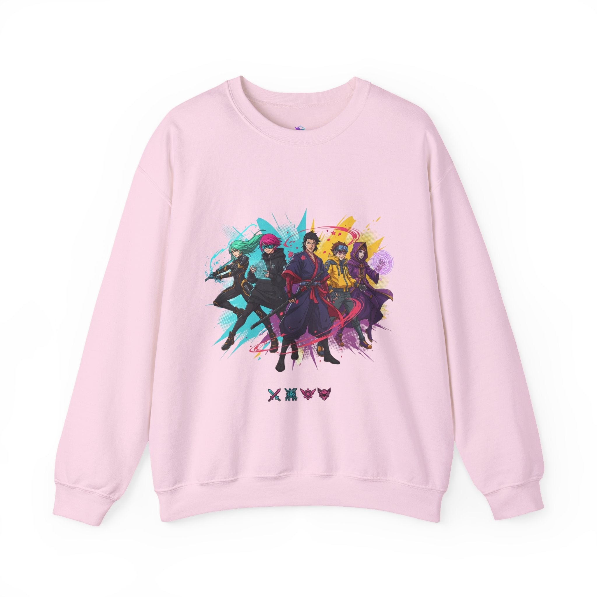 Crewneck Sweatshirt — Colorful Anime Squad Graphic
