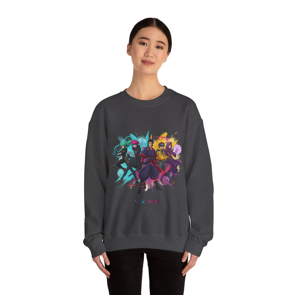 Crewneck Sweatshirt — Colorful Anime Squad Graphic