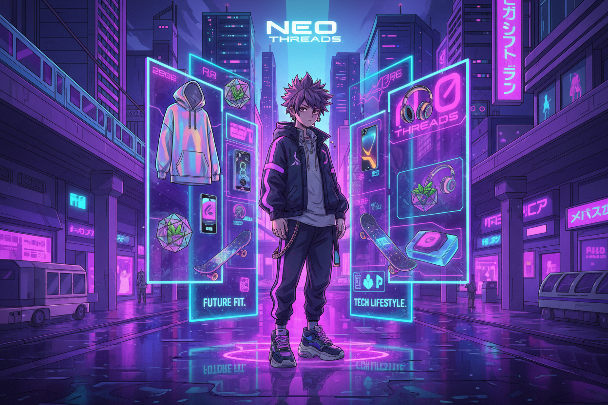 Anime aesthetic storefront with products